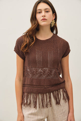 FRINGED CROCHET SWEATER TOP