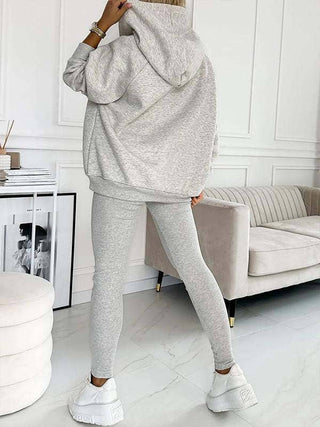 Buttoned Hoodie and Tank and Leggings Set: GREY