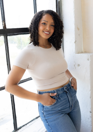 Short Sleeve Waist Length Top: Love Red / Curvy