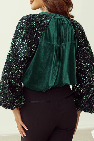 Sequin Velvet Buttoned V-Neck Top