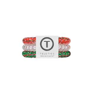 TELETIES small confetti-style hair tie set with red, green, and white bead rings