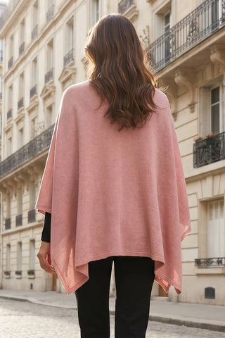 Dear Scarlett cozy sweater knit poncho in Desert Blush, back view