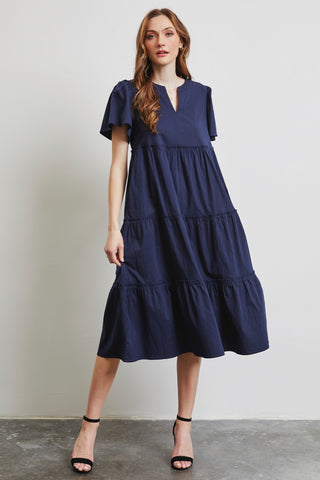 Poplin Ruffled Tiered Midi Dress