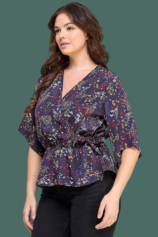 Floral Print Surplice Peplum Top