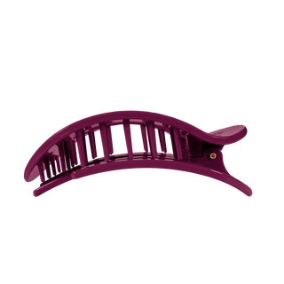 Teleties large flat round hair clip in Mulberry berry purple, side view