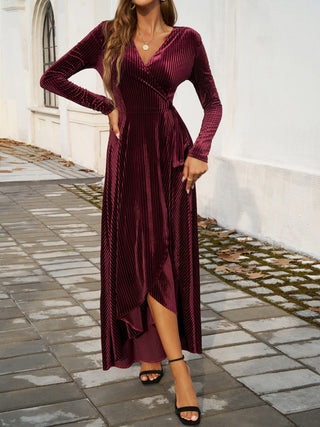 Devine Split Surplice Long Sleeve Midi Dress