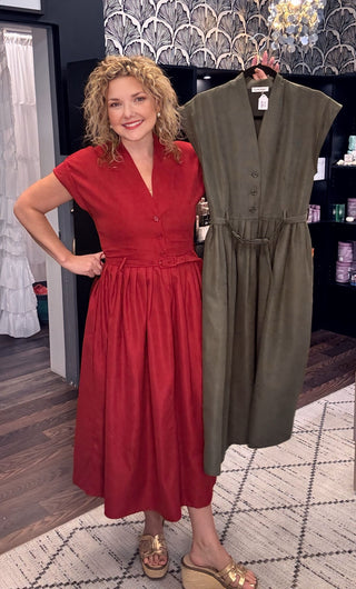 Midi Pinwale Belted Dress