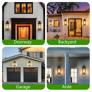 39F Inc. - 22' Dusk-to-Dawn Outdoor Wall Lantern, Matte Black 2-Light