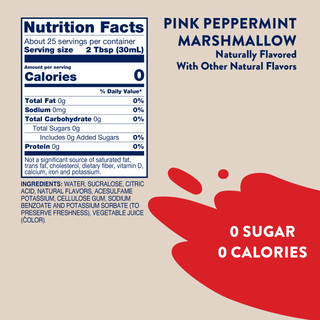 Jordan's Skinny Mixes nutrition facts label for pink peppermint marshmallow mix on package