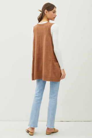OVERSIZE V-NECK LONG SOFT SWEATER VEST W. POCKETS