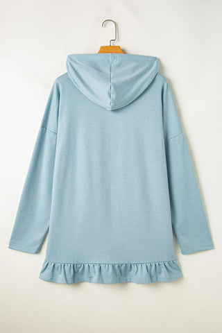 Drawstring Ruffled Long Sleeve Hoodie