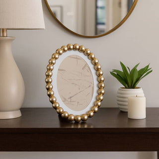Sagebrook Home - Photo Frame - Gold Glass Matted Round Beaded, 7x9 in.