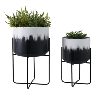 Sagebrook Home - Plant Pot Set of 2 - White Metal Ombre on Stands, 11/15 in.