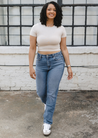 Short Sleeve Waist Length Top: Love Red / Curvy