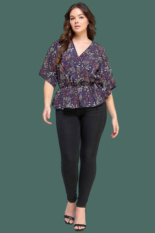 Floral Print Surplice Peplum Top