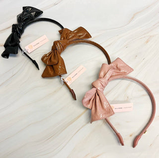 Patent Double Bow Headband: Pink