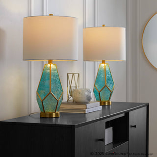 LumiSource Geo Rain Glass Table Lamp Set in Gold