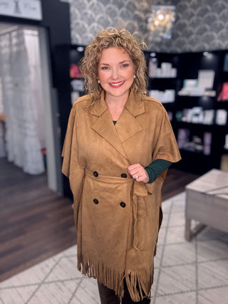 Suede Fringed and Belted Wrap