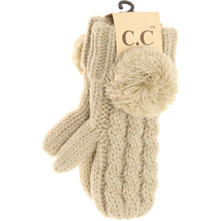 Kids CC Solid Pom Fuzzy Lined Mittens