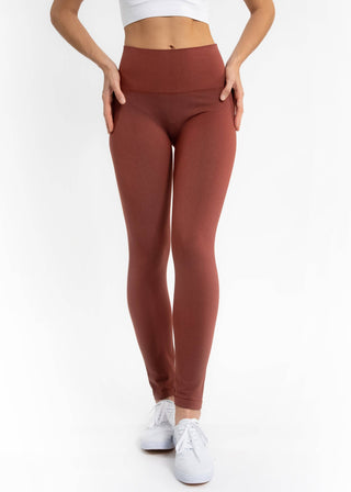 High Waist Crossover Leggings: BURGUNDY DENIM