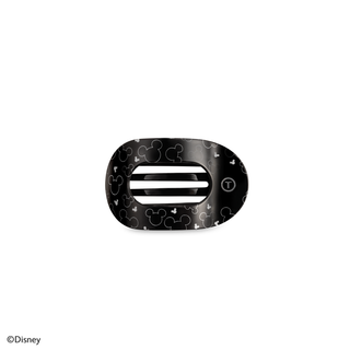 Black Mickey Mouse pattern flat round hair clip with silver bar.