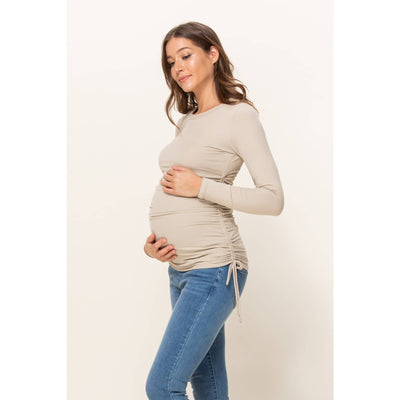 Ribbed Cinched Long Sleeve Knit Top