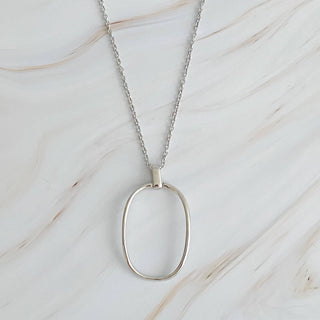 Sleek Oval Pendant Long Necklace: Gold