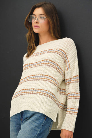 OVERSIZED STRIPE LONG SLEEVE KNIT SWEATER