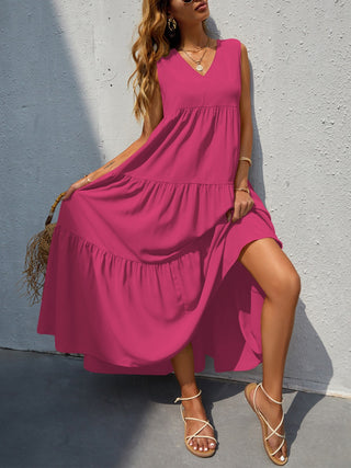 Tiered V-Neck Sleeveless Dress