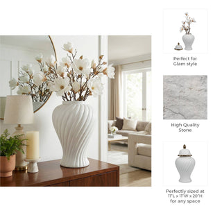 Sagebrook Home - Decorative Jar - White Ceramic Swirl Tall Lidded, 20 in.