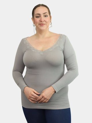 ELIETIAN - Lace Trim Long Sleeve - Dusty Rose