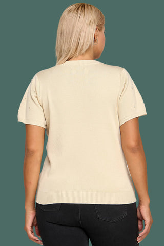 Pearl & Rhinestone Embellished Knit Sweater Top