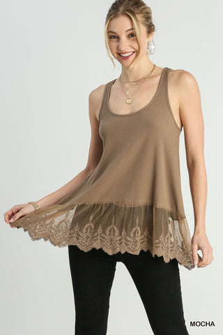 Ribbed Tank With Lace Trim