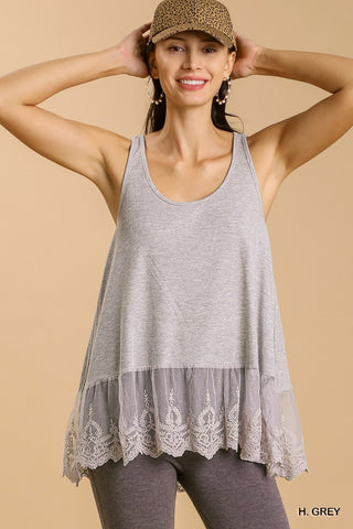 Ribbed Tank With Lace Trim