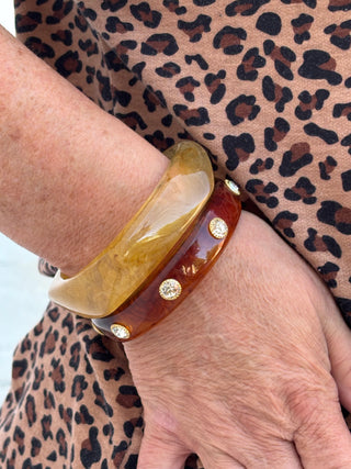 Tortoise Resin Crystal Stud Bangle Bracelet