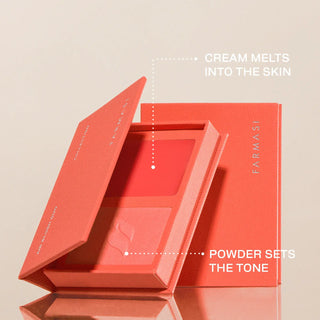 Blush duo palette showing cream and powder setting in a compact