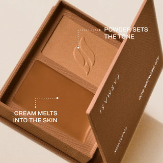 Air Bronzer Duo open compact showing two bronzer pans and swirl embossing