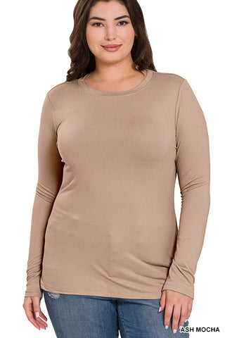 Plush Brushed Microfiber Long Sleeve Round Neck Tee