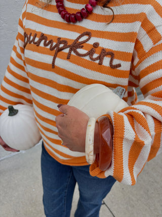 Main Strip - Pumpkin Script Striped Knit Sweater