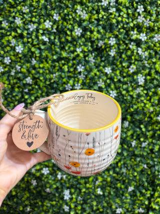 Enjoy Today Floral Strength And Love - Coffee Mug