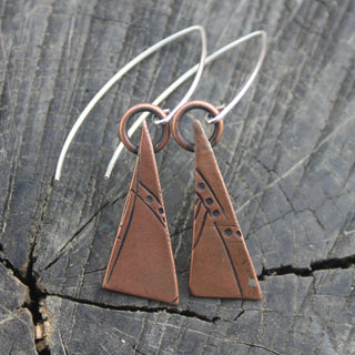 Copper Abstract Triangle Earrings