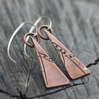 Copper Abstract Triangle Earrings