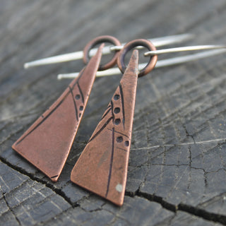 Copper Abstract Triangle Earrings