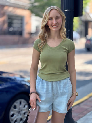 RIBBED SCOOP NECK MODAL GREEN TOP