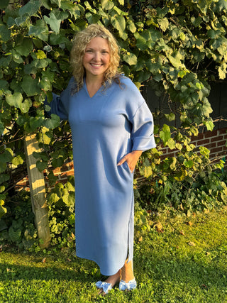 V Neck Blue Signature Dress