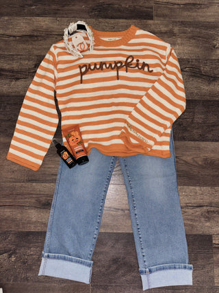 Main Strip - Pumpkin Script Striped Knit Sweater