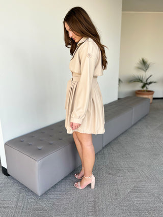 Pleated Trench Dress by Carole Christian M / Cream Pleated Trench Dress by Carole Christian M / Cream