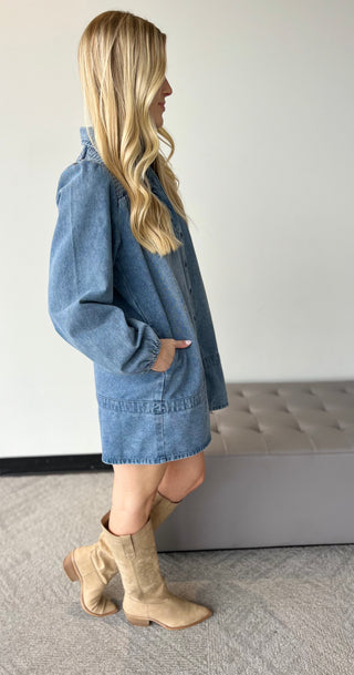 Denim Smocked Accent Dress