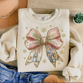 Christmas Bow Nativity Sweatshirt