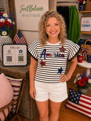 Patriotic Flutter Sleeve Blouse - America